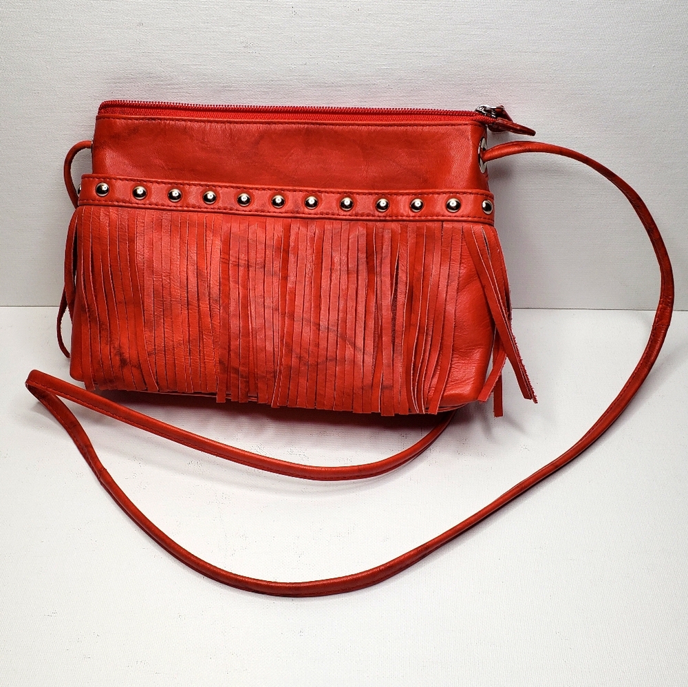 Used Once Genuine Red Leather Crossbody Purse Bag